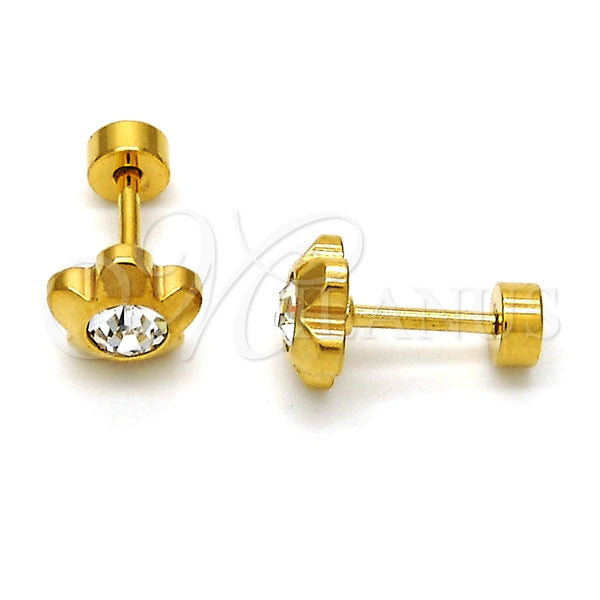 Arete Dormilona 02.271.0019.9 Acero Inoxidable, Diseño de Flor, con Blanca Cristal, Pulido, Tono Dorado