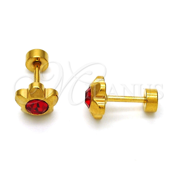 Arete Dormilona 02.271.0019.10 Acero Inoxidable, Diseño de Flor, con Granate Cristal, Pulido, Tono Dorado