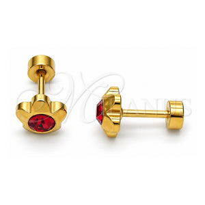 Arete Dormilona 02.271.0019.10 Acero Inoxidable, Diseño de Flor, con Cristal Granate, Pulido, Tono Dorado