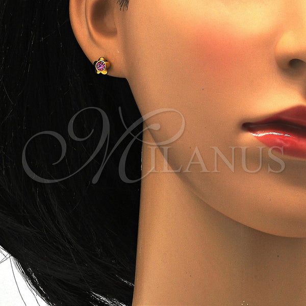 Arete Dormilona 02.271.0019.11 Acero Inoxidable, Diseño de Flor, con Rosado Cristal, Pulido, Tono Dorado