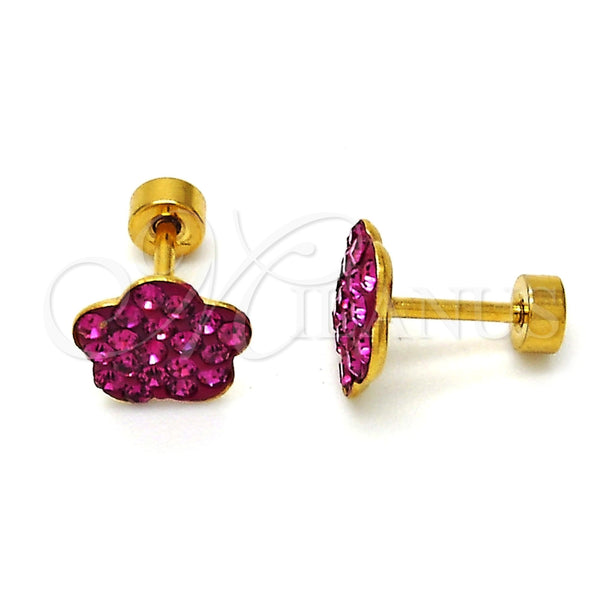 Arete Dormilona 02.271.0020 Acero Inoxidable, Diseño de Flor, con Rubi Cristal, Pulido, Tono Dorado