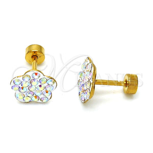 Arete Dormilona 02.271.0020.1 Acero Inoxidable, Diseño de Flor, con Aurore Boreale Cristal, Pulido, Tono Dorado