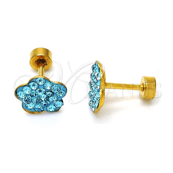 Arete Dormilona 02.271.0020.2 Acero Inoxidable, Diseño de Flor, con Aqua Azul Cristal, Pulido, Tono Dorado