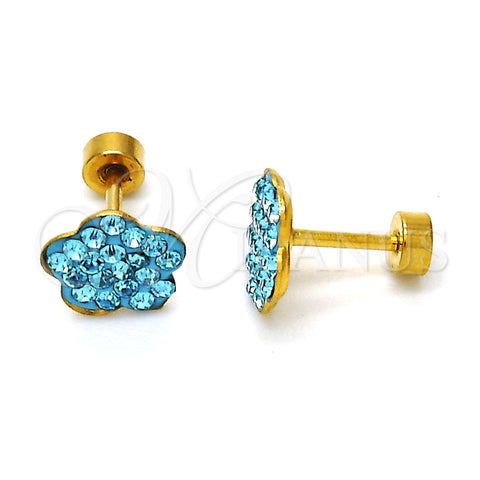 Arete Dormilona 02.271.0020.2 Acero Inoxidable, Diseño de Flor, con Aqua Azul Cristal, Pulido, Tono Dorado