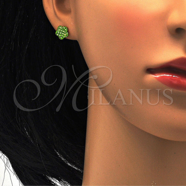 Arete Dormilona 02.271.0020.4 Acero Inoxidable, Diseño de Flor, con Verde Claro Cristal, Pulido, Tono Dorado