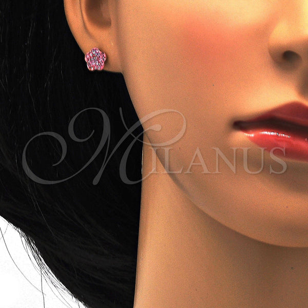 Arete Dormilona 02.271.0020.5 Acero Inoxidable, Diseño de Flor, con Rosa Cristal, Pulido, Tono Dorado