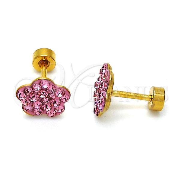 Arete Dormilona 02.271.0020.5 Acero Inoxidable, Diseño de Flor, con Rosa Cristal, Pulido, Tono Dorado