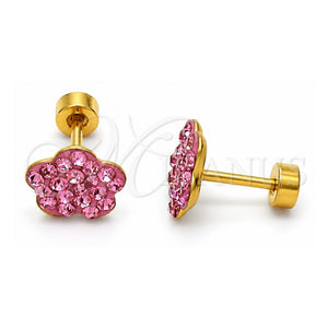 Arete Dormilona 02.271.0020.5 Acero Inoxidable, Diseño de Flor, con Cristal Rosa, Pulido, Tono Dorado
