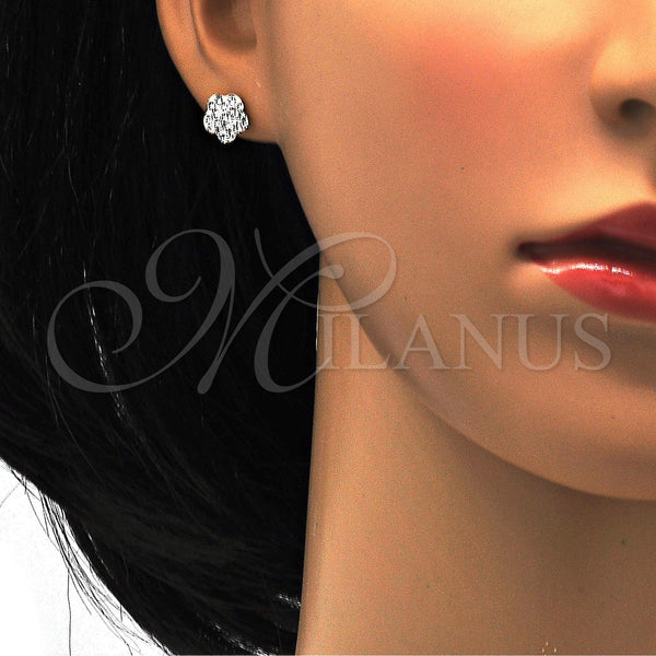 Arete Dormilona 02.271.0020.6 Acero Inoxidable, Diseño de Flor, con Blanca Cristal, Pulido, Tono Dorado