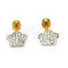 Arete Dormilona 02.271.0020.6 Acero Inoxidable, Diseño de Flor, con Cristal Blanca, Pulido, Tono Dorado