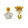 Arete Dormilona 02.271.0020.6 Acero Inoxidable, Diseño de Flor, con Cristal Blanca, Pulido, Tono Dorado