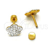 Arete Dormilona 02.271.0020.6 Acero Inoxidable, Diseño de Flor, con Cristal Blanca, Pulido, Tono Dorado