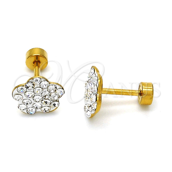 Arete Dormilona 02.271.0020.6 Acero Inoxidable, Diseño de Flor, con Blanca Cristal, Pulido, Tono Dorado