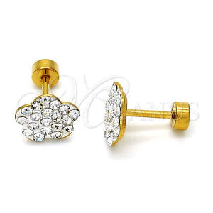 Arete Dormilona 02.271.0020.6 Acero Inoxidable, Diseño de Flor, con Blanca Cristal, Pulido, Tono Dorado