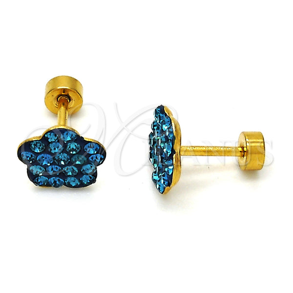Arete Dormilona 02.271.0020.7 Acero Inoxidable, Diseño de Flor, con Topacio Azul Cristal, Pulido, Tono Dorado