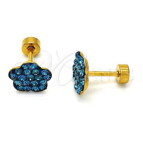Arete Dormilona 02.271.0020.7 Acero Inoxidable, Diseño de Flor, con Topacio Azul Cristal, Pulido, Tono Dorado