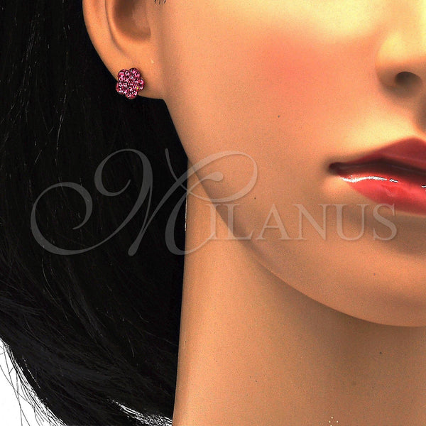Arete Dormilona 02.271.0020.8 Acero Inoxidable, Diseño de Flor, con Rosado Cristal, Pulido, Tono Dorado