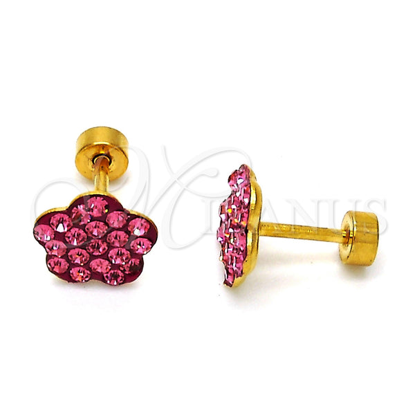 Arete Dormilona 02.271.0020.8 Acero Inoxidable, Diseño de Flor, con Rosado Cristal, Pulido, Tono Dorado