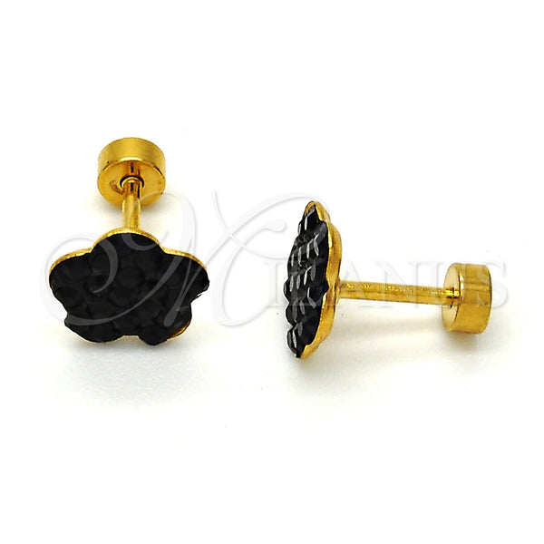 Arete Dormilona 02.271.0020.9 Acero Inoxidable, Diseño de Flor, con Negro Cristal, Pulido, Tono Dorado