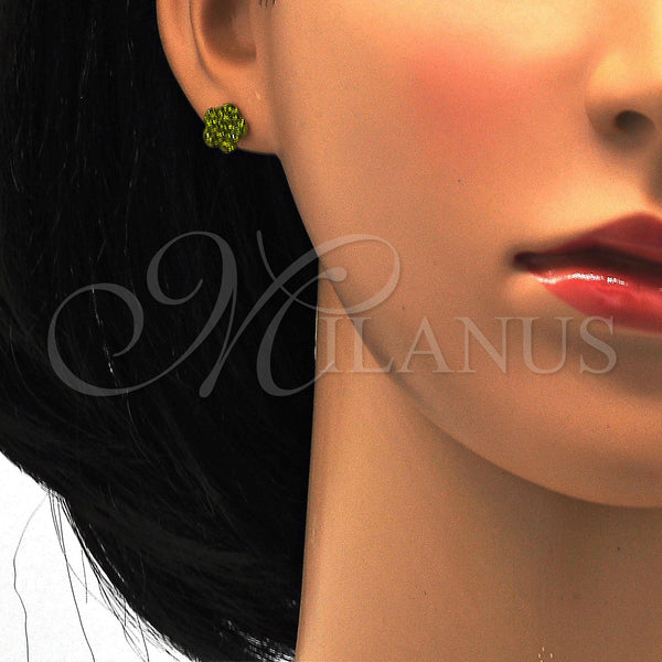 Arete Dormilona 02.271.0020.10 Acero Inoxidable, Diseño de Flor, con Peridoto Oscuro Cristal, Pulido, Tono Dorado