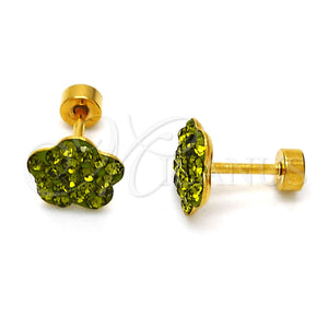 Arete Dormilona 02.271.0020.10 Acero Inoxidable, Diseño de Flor, con Peridoto Oscuro Cristal, Pulido, Tono Dorado