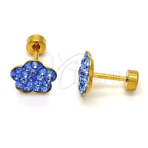 Arete Dormilona 02.271.0020.11 Acero Inoxidable, Diseño de Flor, con Tanzanita Cristal, Pulido, Tono Dorado