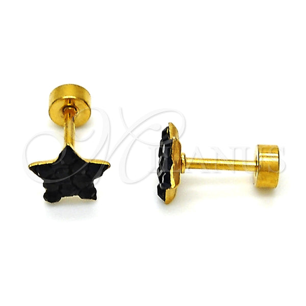 Arete Dormilona 02.271.0021 Acero Inoxidable, Diseño de Estrella, con Negro Cristal, Pulido, Tono Dorado