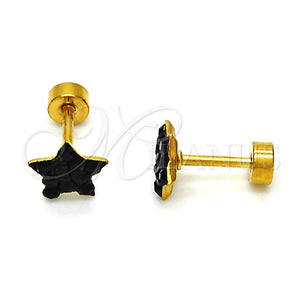 Arete Dormilona 02.271.0021 Acero Inoxidable, Diseño de Estrella, con Negro Cristal, Pulido, Tono Dorado