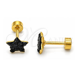 Arete Dormilona 02.271.0021 Acero Inoxidable, Diseño de Estrella, con Cristal Negro, Pulido, Tono Dorado