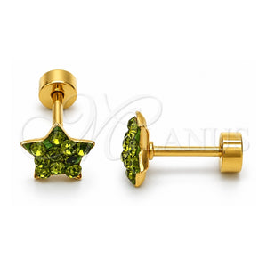 Arete Dormilona 02.271.0021.4 Acero Inoxidable, Diseño de Estrella, con Cristal Peridoto Oscuro, Pulido, Tono Dorado