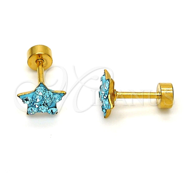 Arete Dormilona 02.271.0021.8 Acero Inoxidable, Diseño de Estrella, con Aqua Azul Cristal, Pulido, Tono Dorado