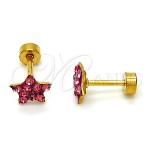 Arete Dormilona 02.271.0021.9 Acero Inoxidable, Diseño de Estrella, con Rosado Cristal, Pulido, Tono Dorado