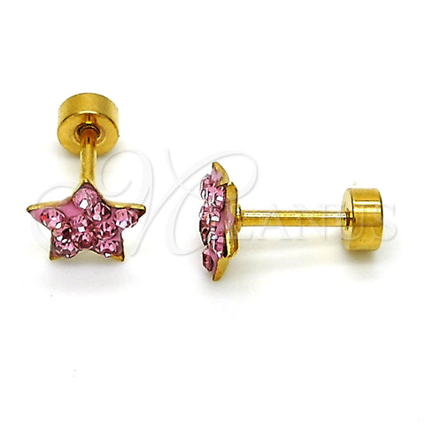 Arete Largo 02.271.0021.11 Acero Inoxidable, Diseño de Estrella, con Rosa Cristal, Pulido, Tono Dorado