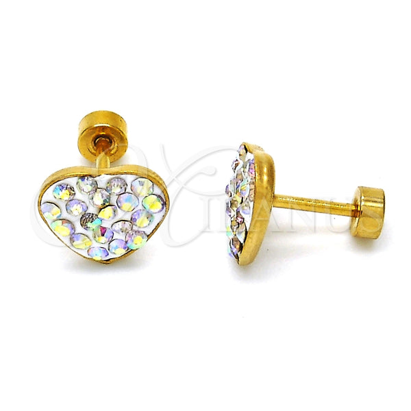 Arete Dormilona 02.271.0022.1 Acero Inoxidable, Diseño de Corazón, con Aurore Boreale Cristal, Pulido, Tono Dorado