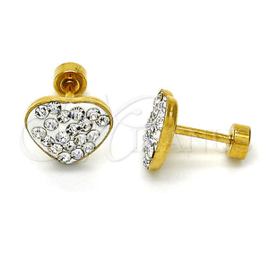 Arete Dormilona 02.271.0022.2 Acero Inoxidable, Diseño de Corazón, con Blanca Cristal, Pulido, Tono Dorado