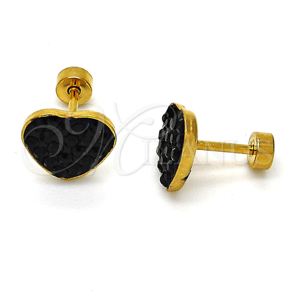 Arete Dormilona 02.271.0022.3 Acero Inoxidable, Diseño de Corazón, con Negro Cristal, Pulido, Tono Dorado