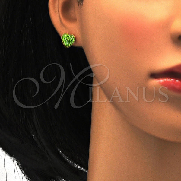 Arete Dormilona 02.271.0022.4 Acero Inoxidable, Diseño de Corazón, con Verde Claro Cristal, Pulido, Tono Dorado