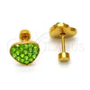 Arete Dormilona 02.271.0022.4 Acero Inoxidable, Diseño de Corazón, con Verde Claro Cristal, Pulido, Tono Dorado