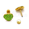 Arete Dormilona 02.271.0022.4 Acero Inoxidable, Diseño de Corazón, con Verde Claro Cristal, Pulido, Tono Dorado