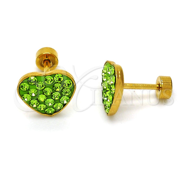 Arete Dormilona 02.271.0022.4 Acero Inoxidable, Diseño de Corazón, con Verde Claro Cristal, Pulido, Tono Dorado