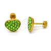 Arete Dormilona 02.271.0022.4 Acero Inoxidable, Diseño de Corazón, con Verde Claro Cristal, Pulido, Tono Dorado