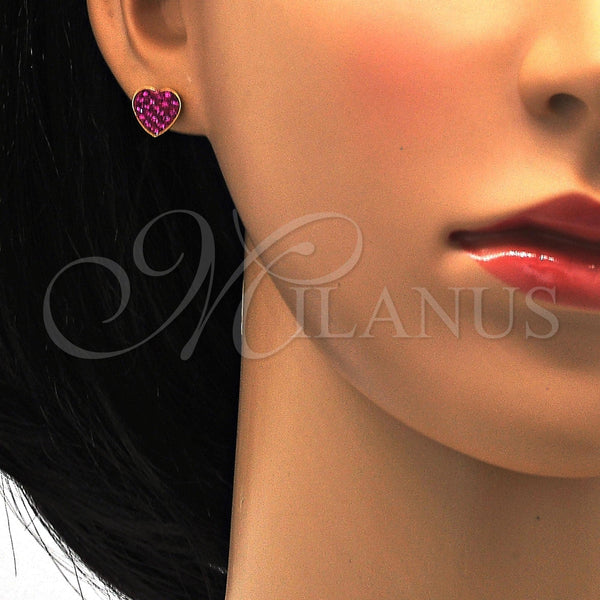 Arete Dormilona 02.271.0022.5 Acero Inoxidable, Diseño de Corazón, con Rubi Cristal, Pulido, Tono Dorado