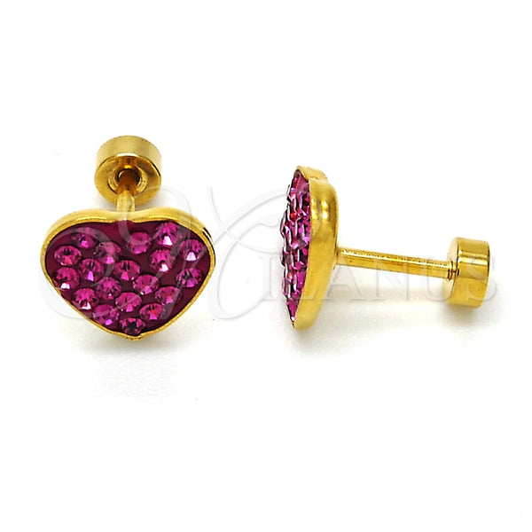 Arete Dormilona 02.271.0022.5 Acero Inoxidable, Diseño de Corazón, con Rubi Cristal, Pulido, Tono Dorado