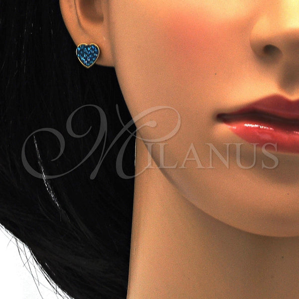 Arete Dormilona 02.271.0022.6 Acero Inoxidable, Diseño de Corazón, con Topacio Azul Cristal, Pulido, Tono Dorado