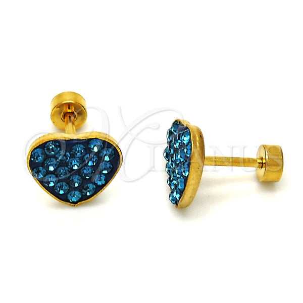 Arete Dormilona 02.271.0022.6 Acero Inoxidable, Diseño de Corazón, con Topacio Azul Cristal, Pulido, Tono Dorado