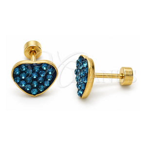 Arete Dormilona 02.271.0022.6 Acero Inoxidable, Diseño de Corazón, con Cristal Topacio Azul, Pulido, Tono Dorado