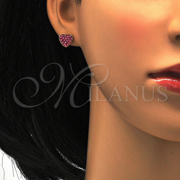 Arete Dormilona 02.271.0022.7 Acero Inoxidable, Diseño de Corazón, con Rosado Cristal, Pulido, Tono Dorado