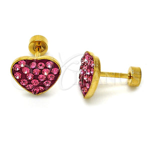 Arete Dormilona 02.271.0022.7 Acero Inoxidable, Diseño de Corazón, con Rosado Cristal, Pulido, Tono Dorado