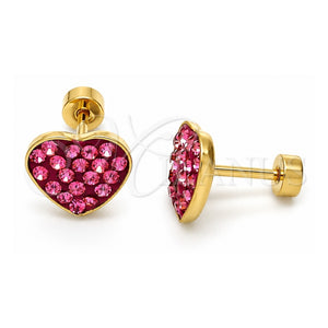 Arete Dormilona 02.271.0022.7 Acero Inoxidable, Diseño de Corazón, con Cristal Rosado, Pulido, Tono Dorado