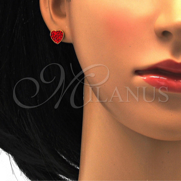 Arete Dormilona 02.271.0022.8 Acero Inoxidable, Diseño de Corazón, con Granate Cristal, Pulido, Tono Dorado